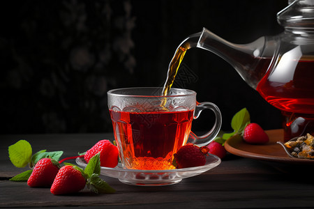 红茶与草莓的完美搭配高清图片