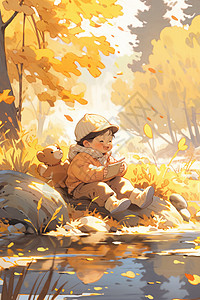 幸福的秋日读书少年图片