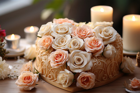 甜蜜的蛋糕与玫瑰背景图片