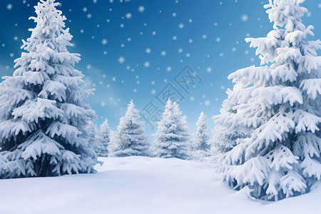 满是圣诞树的雪地背景图片
