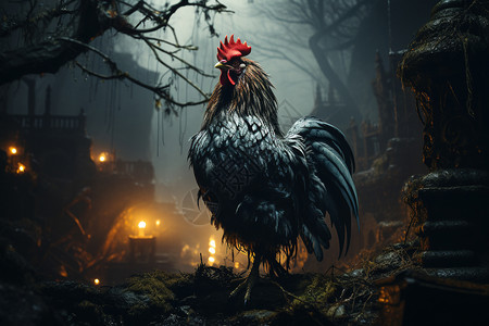 暗夜之林下的孤傲之鸡设计图片