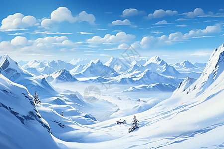 云层画面一幅宁静的雪山画面插画
