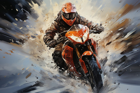 摩托车骑士冰雪中的摩托骑士插画