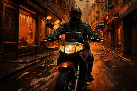 摩托车大灯电动摩托车的骑手插画