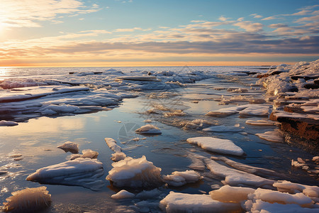 冰河时刻冬日夕阳下的冰流图片