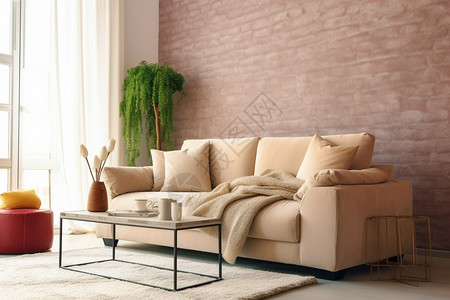 桃红色双人沙发现代风格客厅双人沙发背景