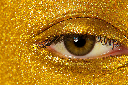 金色粉末背闪耀的眼妆背景