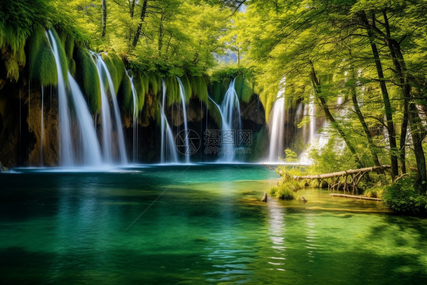 绿水小河和美丽的瀑布图片