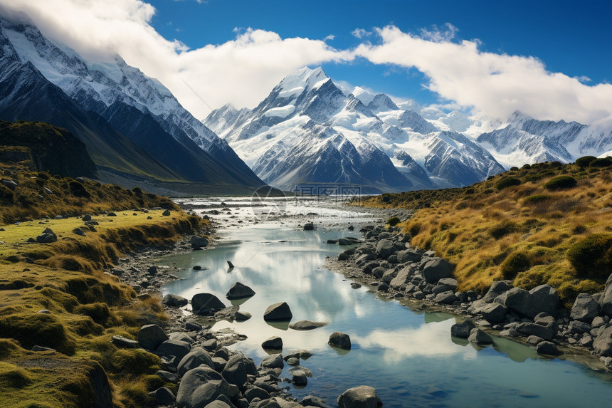 雪山小溪风景名胜图片