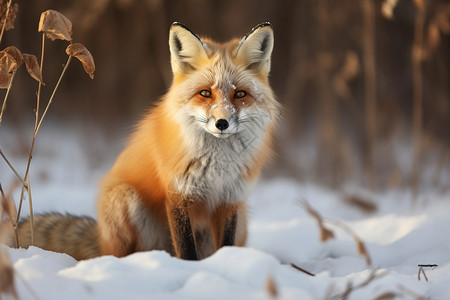 动物表情包狐狸冬日中的红狐背景