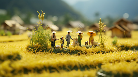 稻田中的小人物背景图片