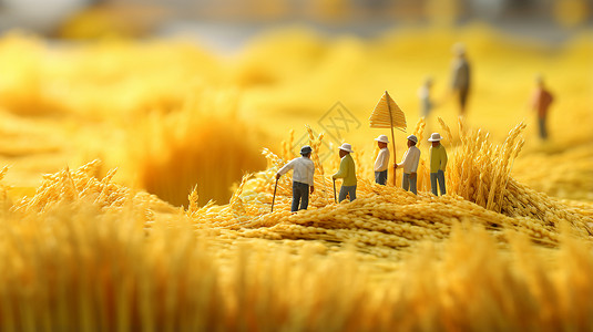 农民与小麦地微观世界的小人设计图片