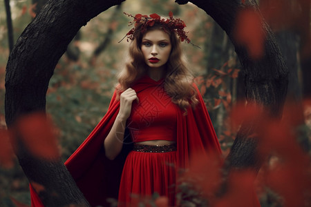 森林里的女人穿着红斗篷图片