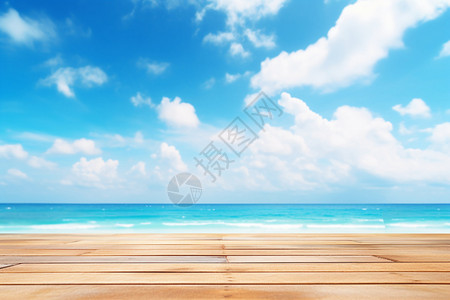 广阔的大海白云蓝天和甲板背景图片
