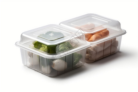 透明素材打包装满食物的塑料盒背景