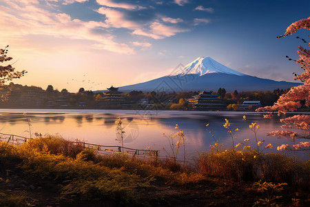 日本湖畔景色图片