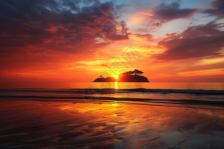 沙滩小岛远处小岛的夕阳背景