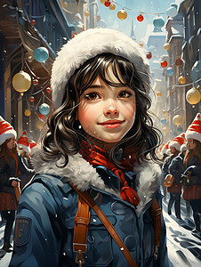 冬季街道中的女孩图片