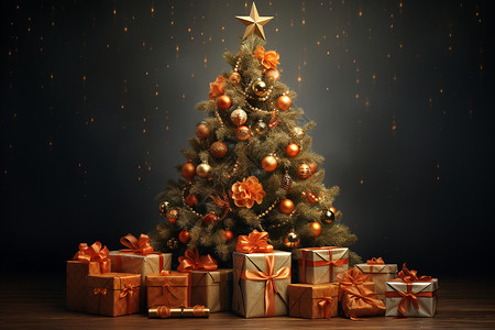 耀眼的圣诞树和礼物背景图片