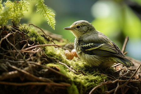 苔藓上的动物小鸟图片