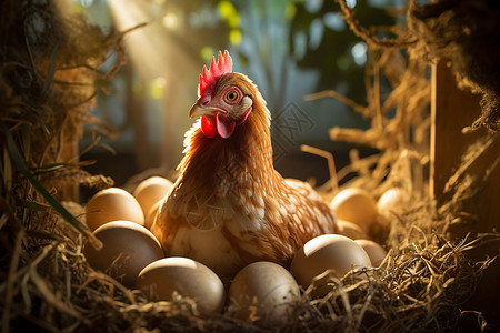 一只鸡蛋下蛋的母鸡背景