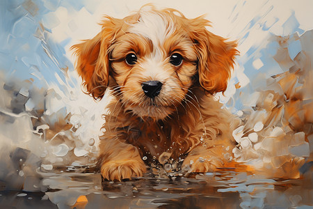 油画水的素材欢快活泼的小狗油画插画