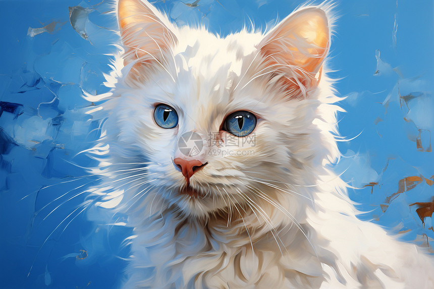 柔细油画中的白猫图片