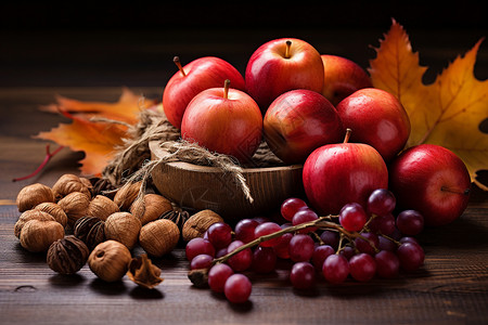 可口苹果健康的葡萄和苹果背景