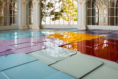 地板砖素材室内的彩色地板砖背景