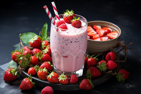 可口的草莓奶昔高清图片