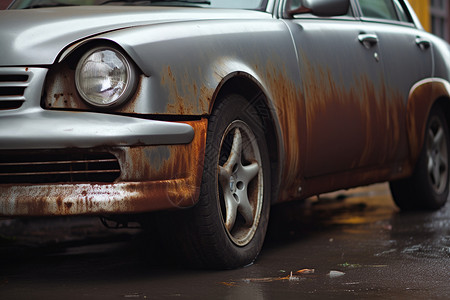 泥水一辆生锈的车背景
