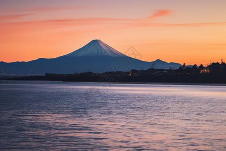 余晖中的富士山背景图片