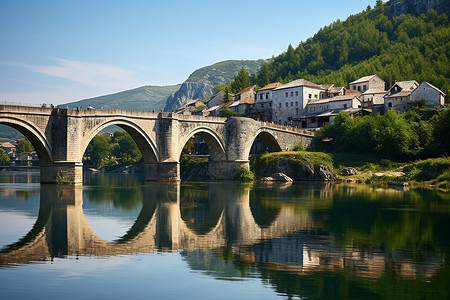 小镇前的桥背景图片