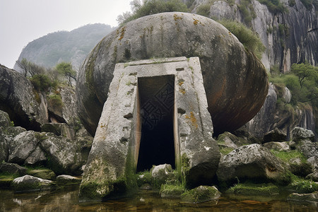 地质遗迹岩石山上的一个洞穴背景