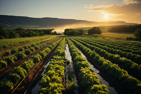 农田中的自动灌溉系统高清图片