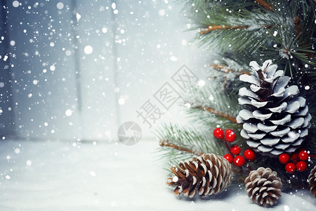 圣诞浆果圣诞季节的雪景插画