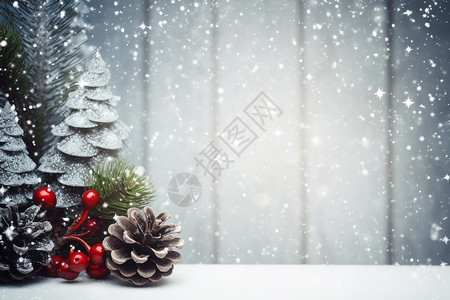 红色装饰物白雪覆盖的圣诞节装饰物插画