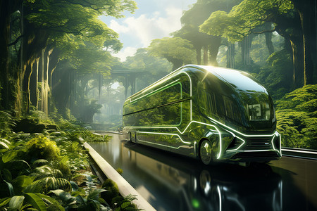 森林中的绿色公交设计图片