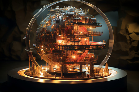 未来城市在魔幻玻璃球中闪耀背景图片