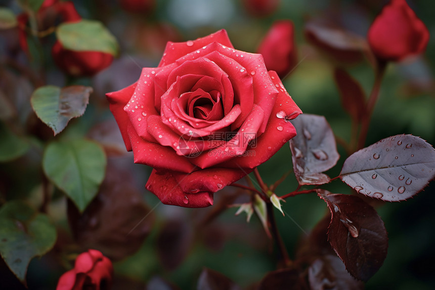 玫瑰红花丛图片