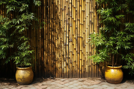 木签竹墙签的盆栽植物背景