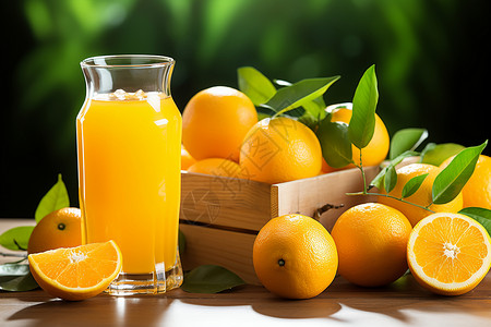 新鲜健康的橙汁和橙子图片
