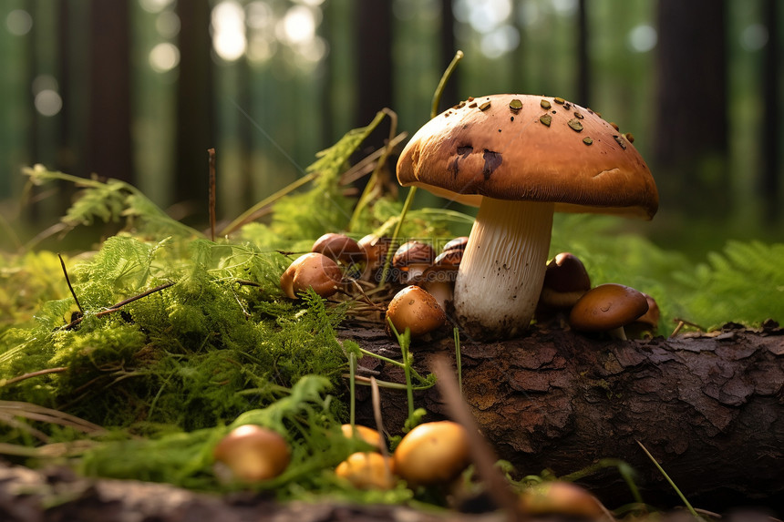 森林中野生的真菌蘑菇图片