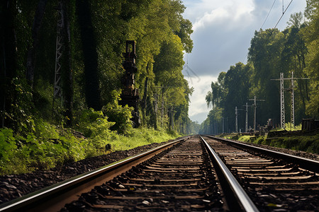 森林中的火车轨道背景图片