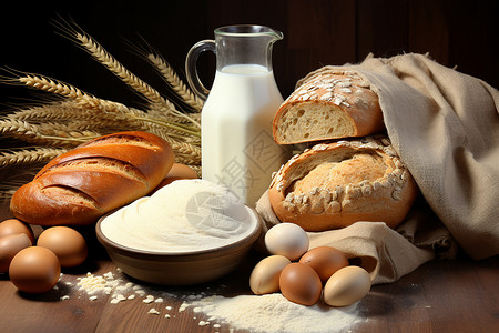 健康的面包和牛奶图片