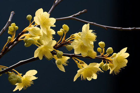 枝干上的绽放的黄花图片