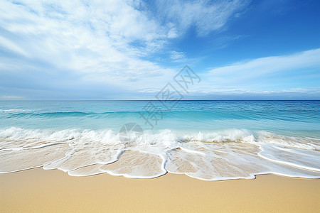 滚滚而来蓝天下的海滩风景背景