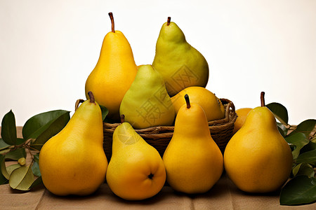 桌子上健康的梨子背景图片