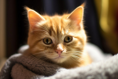 毯子包裹的可爱猫咪背景图片