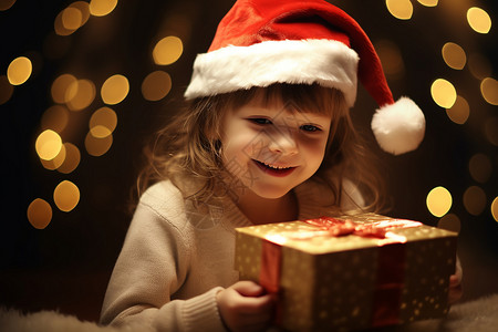 开心圣诞女孩手持礼物的孩子背景